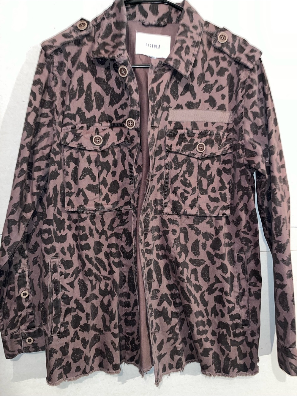 pistola mauve and black leopard utility jacket